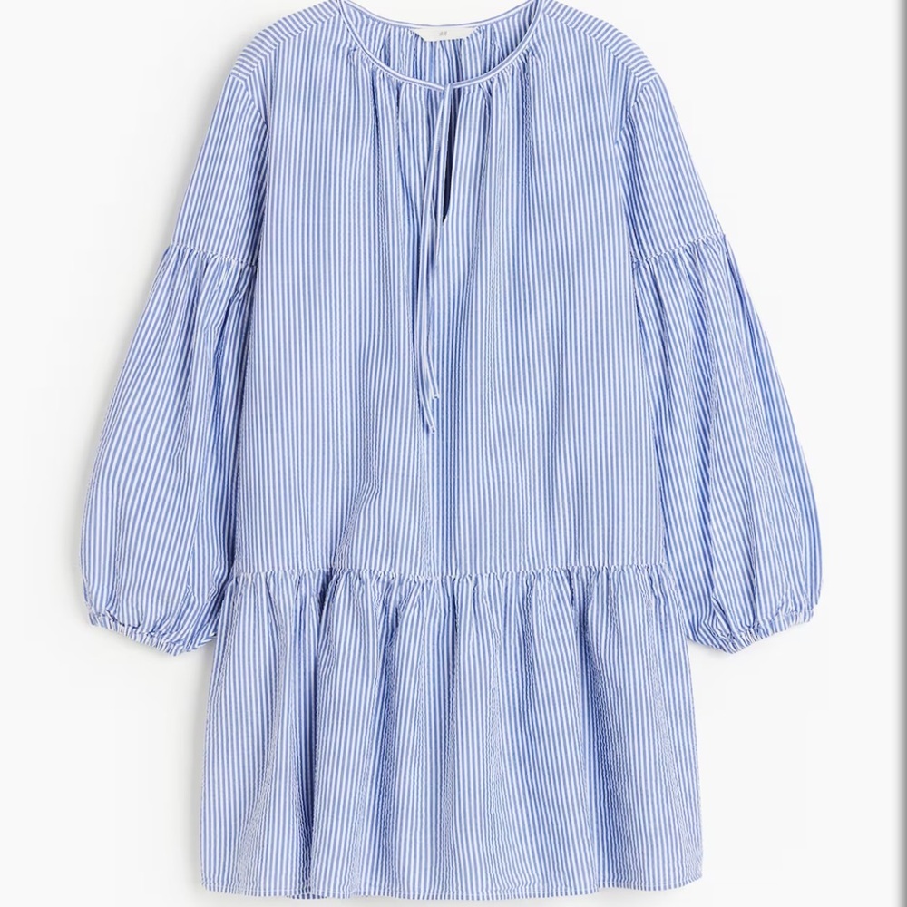 H&M Blue Striped Cotton Dress Large